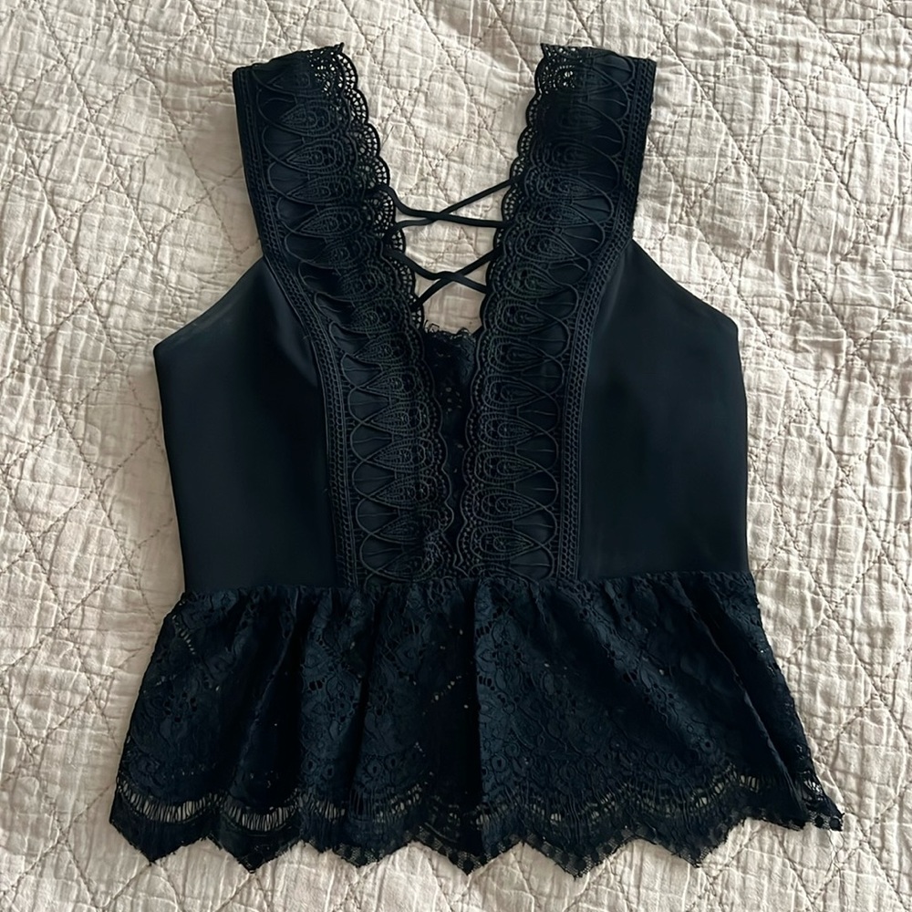 Express Black Lace Faux Corset Going Out Top